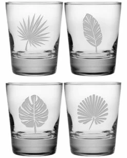 Susquehanna Glass Set Of 4 Tropical Foliage Assortment Heavy Based DOF Glasses Home Bar Carts & Accessories