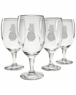 Susquehanna Glass Set Of 4 Pineapple Handcut Footed Goblets Home Bar Carts & Accessories