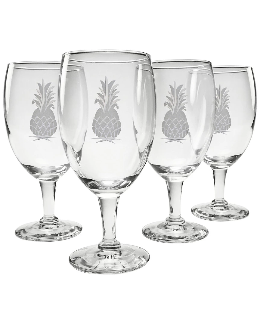 Susquehanna Glass Set Of 4 Pineapple Handcut Footed Goblets Home Bar Carts & Accessories