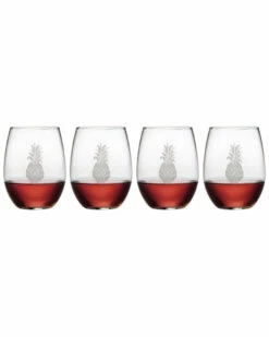 Susquehanna Glass Set Of 4 Pineapple Handcut Stemless Wine Glasses Home Bar Carts & Accessories