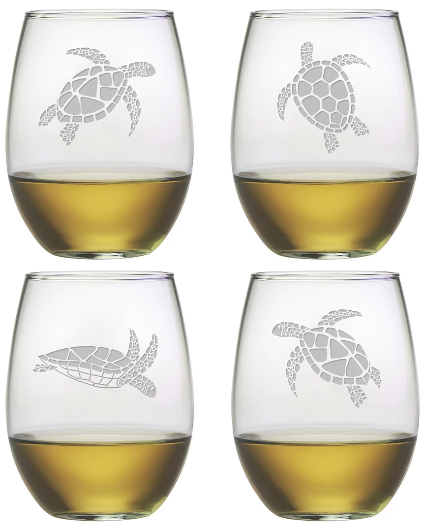 Susquehanna Glass Set Of 4 Sea Turtles Assortment Stemless Wine Glasses Home Bar Carts & Accessories