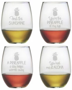 Susquehanna Glass Set Of 4 Pineapple Talk Assortment Stemless Wine Glasses Home Bar Carts & Accessories
