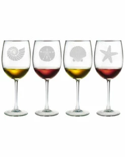 Susquehanna Glass Set Of 4 Seashore 19oz Wine Glasses Home Bar Carts & Accessories