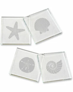 Susquehanna Glass 3.75in Seashore Set Of 4 Coasters Home Bar Carts & Accessories