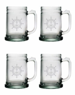 Susquehanna Glass Wheel & Anchor Set Of Four 15oz Tankard Mugs Home Bar Carts & Accessories