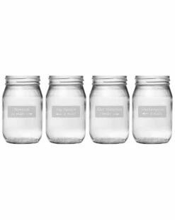 Susquehanna Glass Hamptons Road Signs Set Of Four 16oz Mason Jars Home Bar Carts & Accessories