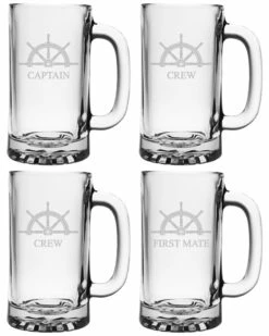 Susquehanna Glass Set Of Four 16oz Captains Beer Mugs Home Bar Carts & Accessories