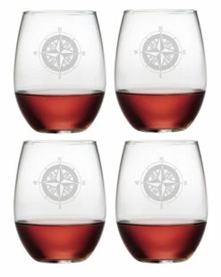 Susquehanna Glass Compass Set Of 4 Stemless Glasses Home Bar Carts & Accessories