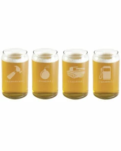Susquehanna Glass Set Of Four Mr. Tipsy Glass Beer Cans Home Bar Carts & Accessories