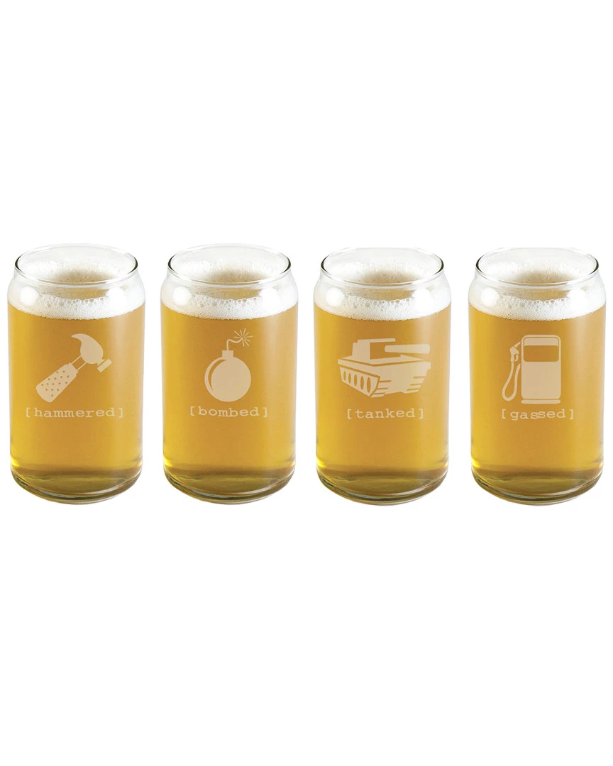 Susquehanna Glass Set Of Four Mr. Tipsy Glass Beer Cans Home Bar Carts & Accessories
