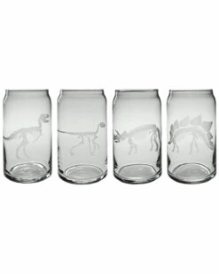 Susquehanna Glass Set Of Four Jurassic Glass Beer Cans Home Bar Carts & Accessories