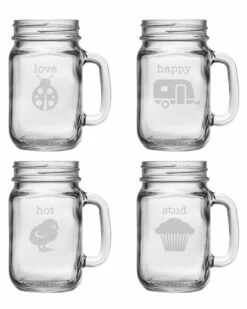 Susquehanna Glass Pet Names Set Of 4 16oz Mason Jars Home Bar Carts & Accessories