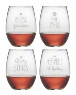 Susquehanna Glass Southern Sayings Set Of Four 21oz Stemless Wine Glasses Home Bar Carts & Accessories