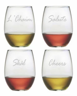 Susquehanna Glass Cheers Around The World Set Of 4 21oz Stemless Home Drinkware