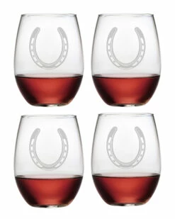 Susquehanna Glass Horse Shoe Set Of 4 Stemless Glasses Home Bar Carts & Accessories
