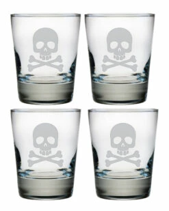 Susquehanna Glass Skull & Bones Set Of 4 Double Old-Fashioned Glasses Home Bar Carts & Accessories