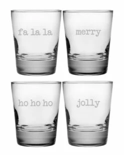 Susquehanna Glass Set Of Four "Fa La La La Etc." 13.25oz Double Old Fashoined Glasses Home Bar Carts & Accessories