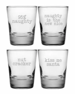 Susquehanna Glass Set Of 4 Naughty Christmas Double Old Fashoined Glasses 13oz Home Drinkware