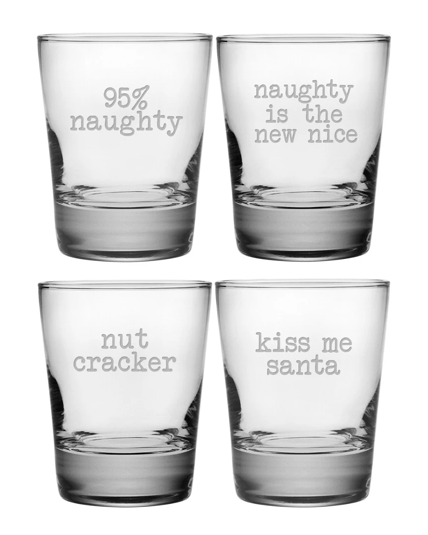 Susquehanna Glass Set Of 4 Naughty Christmas Double Old Fashoined Glasses 13oz Home Drinkware