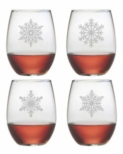 Susquehanna Glass Set Of Four Paper Snowflakes 21oz Stemless Glasses Home Drinkware