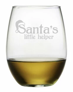 Susquehanna Glass Set Of Four "Santas Little Helper" 21oz Stemless Glasses Home Drinkware