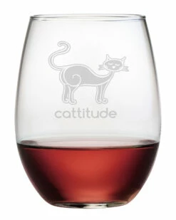 Susquehanna Glass Cattitude Set Of Four 21oz Stemless Wine Glasses Home Pet Supplies