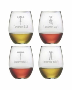 Susquehanna Glass Screw It Set Of Four 21oz Stemless Wine Glasses Home Drinkware