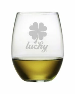 Susquehanna Glass "Lucky Shamrock" Set Of 421oz Stemless Wine Glasses Home Bar Carts & Accessories