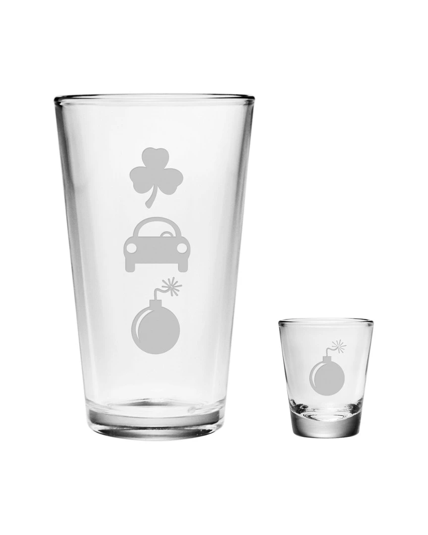 Susquehanna Glass "Irish Car Bomb" 2pc 16oz Pint & 2oz Shot Glass Set Home Bar Carts & Accessories