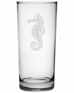 Susquehanna Glass Set Of Four Sea Horse 15oz Hi-Ball Glasses Home Bar Carts & Accessories