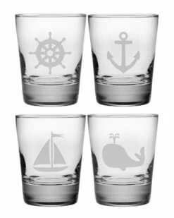 Susquehanna Glass Set Of Four Nautical 13.25oz Double Old Fashion Glasses Home Bar Carts & Accessories
