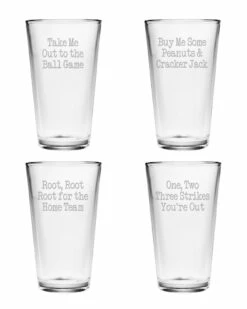 Susquehanna Glass The Old Ball Game Set Of Four 16oz Pint Glasses Home Bar Carts & Accessories
