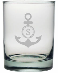 Susquehanna Glass Monogrammed Anchor Set Of Four 14oz Rocks Glasses, (A-Z) Home Bar Carts & Accessories