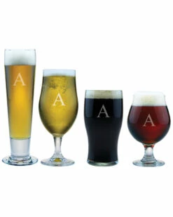 Susquehanna Glass Monogrammed Block 4pc Craft Beer Set, (A-Z) Home Bar Carts & Accessories