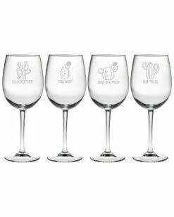Susquehanna Glass Set Of 4 Advice From A Cactus Assortment Wine Glass Home Bar Carts & Accessories
