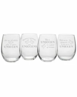Susquehanna Glass Set Of 4 Unicorn Assortment Stemless Wine Home Bar Carts & Accessories