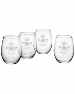 Susquehanna Glass Susquehanna Set Of 4 Le Papillon Stemless Wine Glasses Home Bar Carts & Accessories