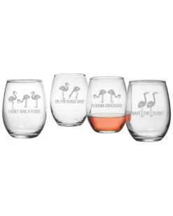 Susquehanna Glass Set Of 4 Flocking Ridiculous Assortment Stemless Wine Home Bar Carts & Accessories