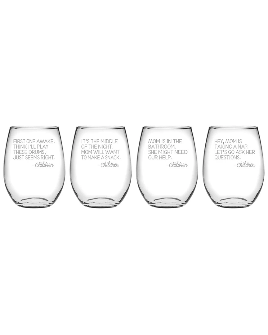 Susquehanna Glass Susquehanna Set Of 4 Go Ask Mom Assortment Stemless Wine Glasses Home Bar Carts & Accessories