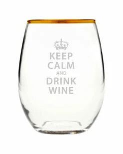Susquehanna Glass Set Of Four 21oz Keep Calm & Drink Wine Gold Glasses Home Bar Carts & Accessories