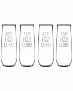 Susquehanna Glass Set Of Four Pop Fizz Clink 8.5oz Stemless Flutes Home Bar Carts & Accessories