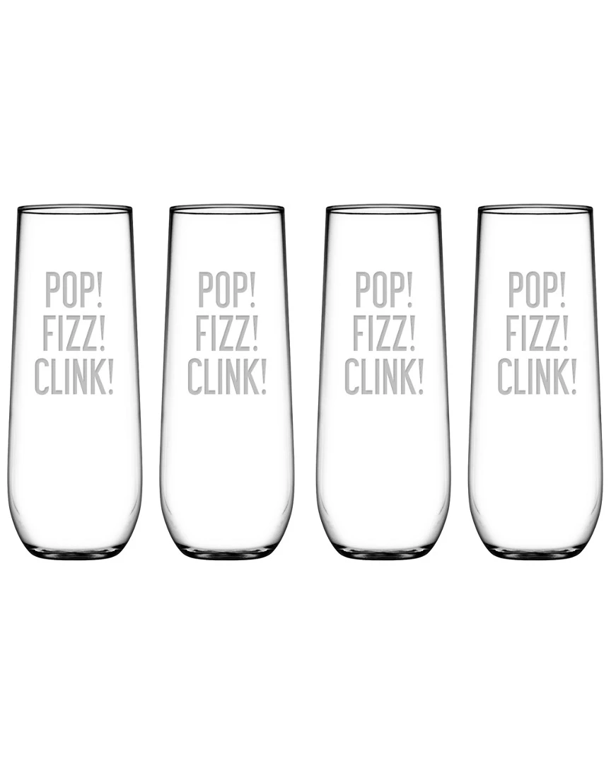 Susquehanna Glass Set Of Four Pop Fizz Clink 8.5oz Stemless Flutes Home Bar Carts & Accessories