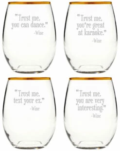 Susquehanna Glass Trust Me Set Of Four 21oz Stemless Glasses Home Bar Carts & Accessories