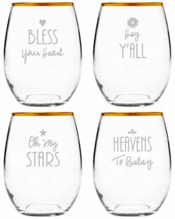 Susquehanna Glass Southern Sayings Set Of Four 21oz Stemless Glasses Home Bar Carts & Accessories