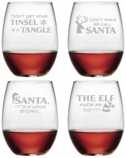 Susquehanna Glass Holiday Hijinks Set Of 4 Stemless Wine Glasses 21oz Home Drinkware