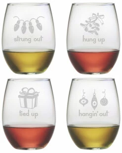Susquehanna Glass Holiday Hang Set Of Four 21oz Stemless Wine Glasses Home Drinkware