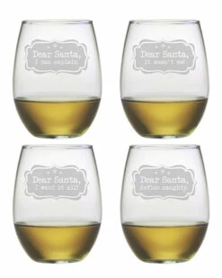 Susquehanna Glass Dear Santa Set Of Four Stemless 21oz Wine Glasses Home Drinkware