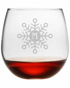 Susquehanna Glass Monogrammed Set Of Four 16.75oz Mod Snowflake Stemless Glasses, (A-Z) Home Seasonal