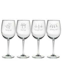 Susquehanna Glass Set Of Four 19oz Holiday Hang Ups AP Wine Glasses Home Seasonal