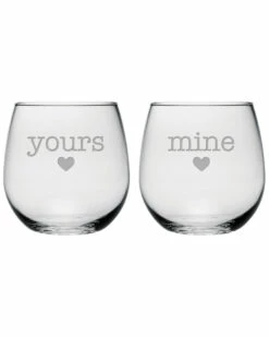 Susquehanna Glass Set Of Two 16.75oz Yours & Mine Stemless Wine Glasses Home Bar Carts & Accessories